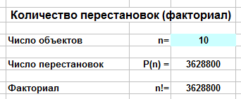 число перестановок в Excel